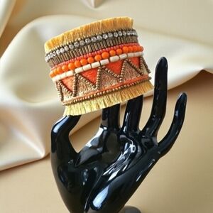 ✨ Shiraleah Santamaria Orange Beaded Fringe Cuff Bracelet ✨